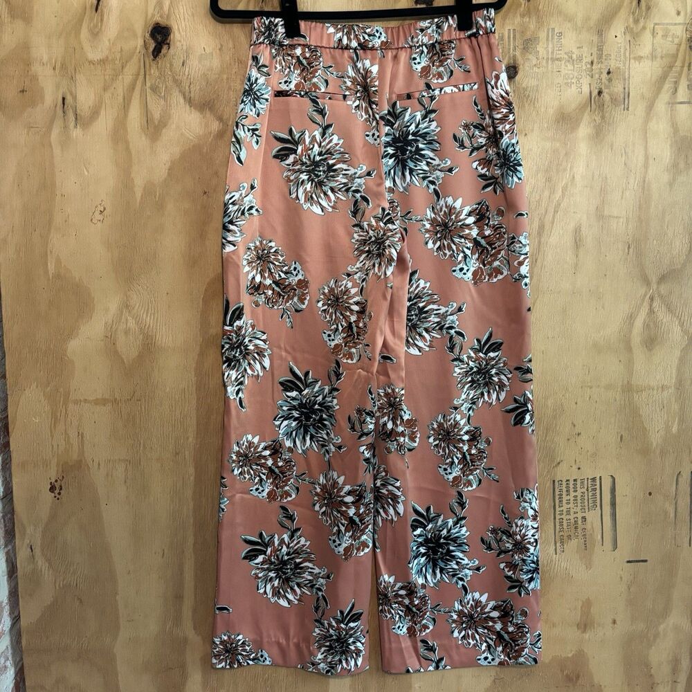 Kaari Blue Silky Satin Pink Floral Wide Leg Pants Sz S - Picture 3 of 5